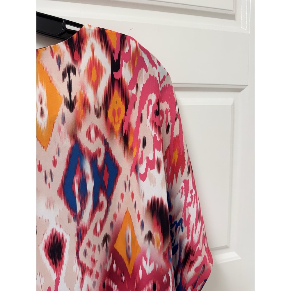 Chico's Size 0 Oversized Wide Tunic Blouse Multicolor Ikat Print Pink Blue EUC - Picture 10 of 10